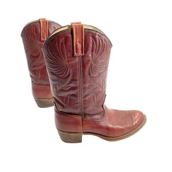 Dingo Brown Faux Leather Western Heeled Cowboy Boots Mens Size 9 Extra Wide