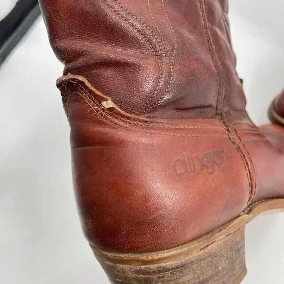 Dingo Brown Faux Leather Western Heeled Cowboy Boots Mens Size 9 Extra Wide