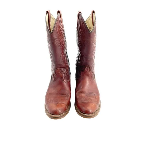 Dingo Brown Faux Leather Western Heeled Cowboy Boots Mens Size 9 Extra Wide