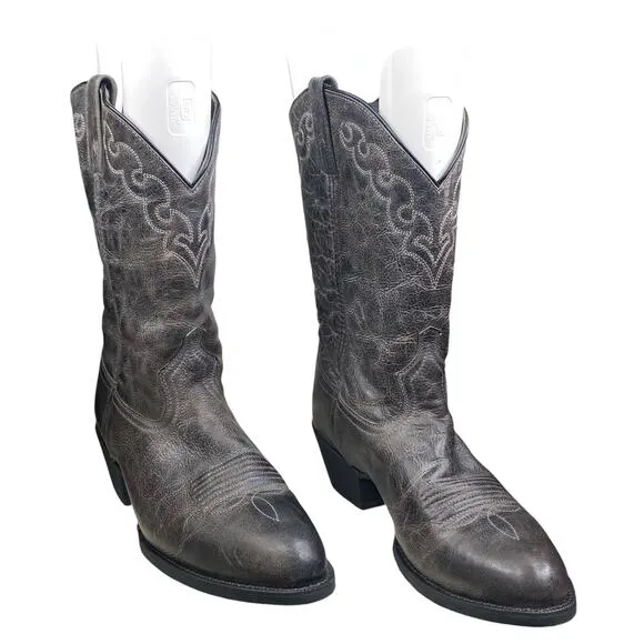 Dingo Mens Grey Leather Round Toe Western Cowboy Boots Size US 11.5 EW