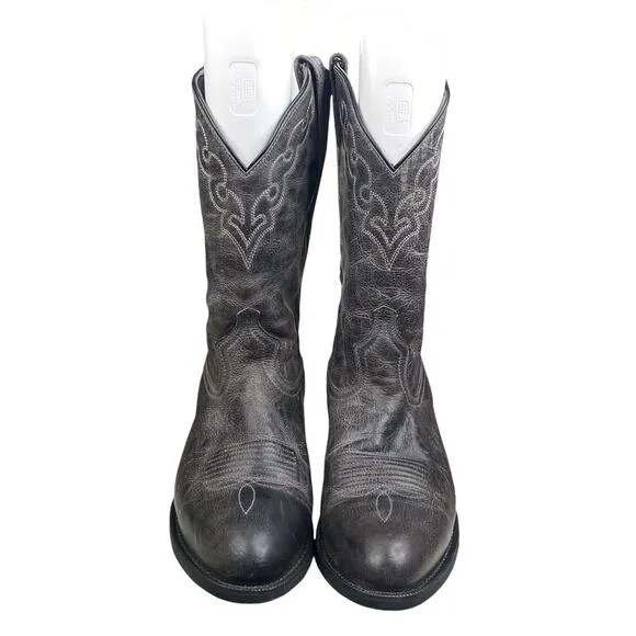 Dingo Mens Grey Leather Round Toe Western Cowboy Boots Size US 11.5 EW