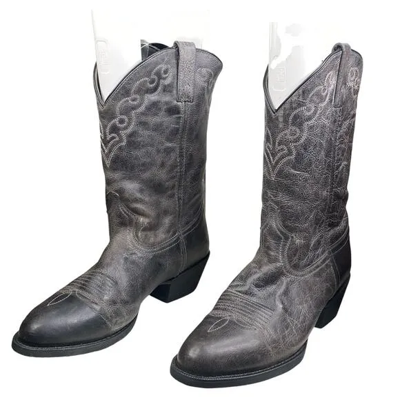 Dingo Mens Grey Leather Round Toe Western Cowboy Boots Size US 11.5 EW