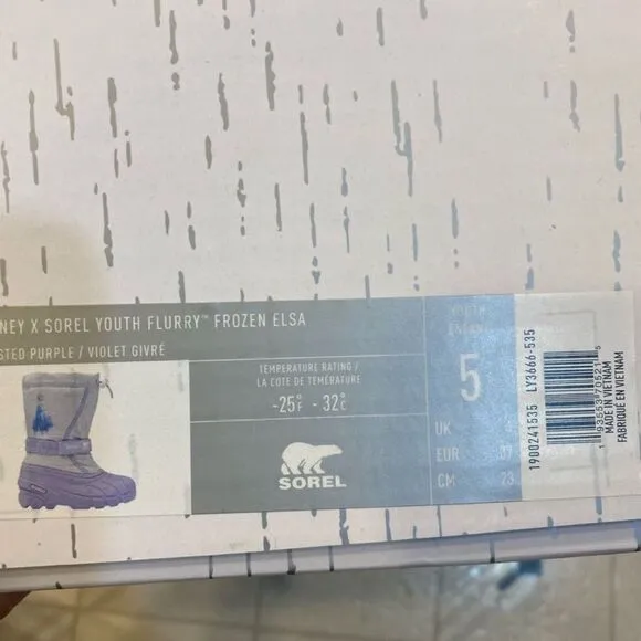 Disney x Sorel Little Girls Flurry Frozen 2 Winter Snow Boots- youth 5/woman 6
