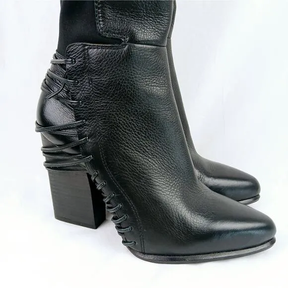 Dolce Vita SZ 8.5 Nikka Black Leather Over-The- Knee Boots Runs 1/2 size small