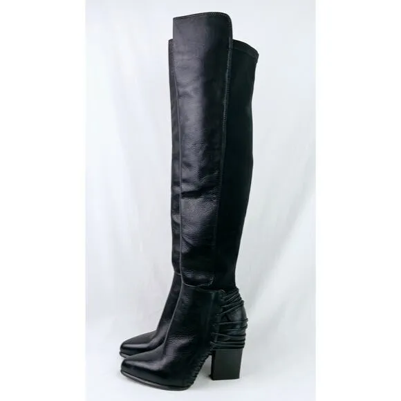 Dolce Vita SZ 8.5 Nikka Black Leather Over-The- Knee Boots Runs 1/2 size small