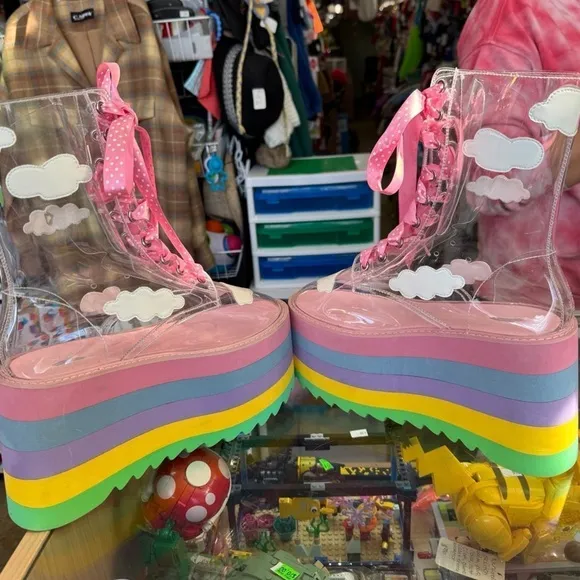 Dolls kill x my little pony platform pastel rainbow cloud boots women’s size 9