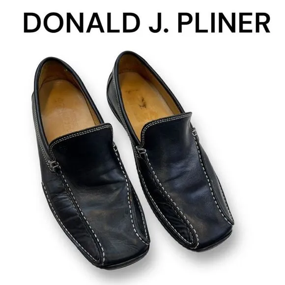 Donald J. Pliner Men's Slip On Leather Stitch Loafer Casual Shoes Black Size 8.5