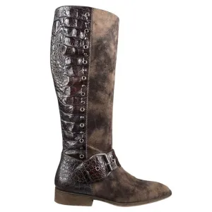Donald J Pliner Women’s Gale Brown Suede Alligator Style Riding Boot Size US 8
