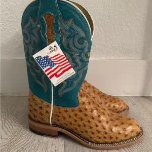 DOUBLE-H Blue Teal and Tan Men’s Cowboy Boots Size 8 D New without Box