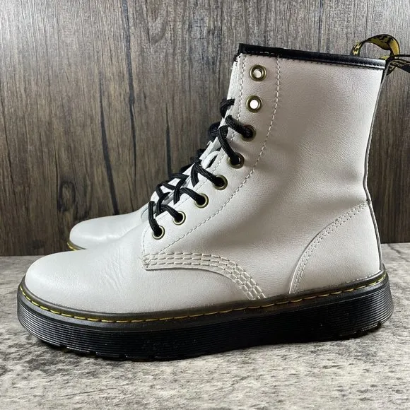 Dr. Doc Martens Zavala Combat Boots Women’s 8, Men 7 Smooth Leather White AW004