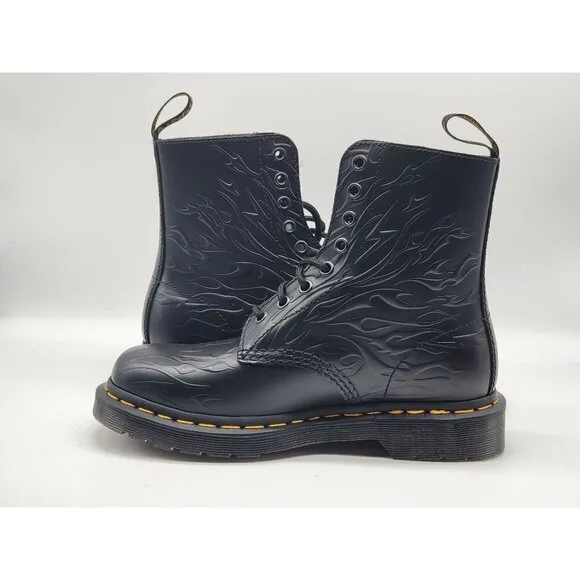 Dr. Martens 1460 Flames Embossed Black Leather Women Boots Size 6