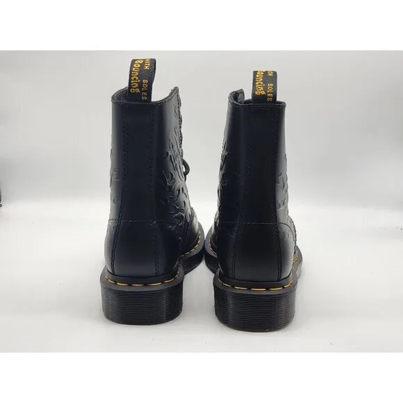 Dr. Martens 1460 Flames Embossed Black Leather Women Boots Size 6