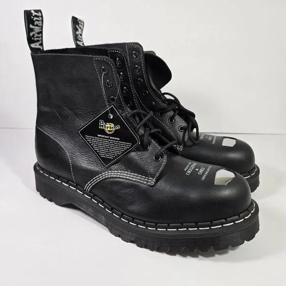 Dr. Martens 1460 Pascal Bex Exposed Steel Toe Lace up Black Leather Boots Men 14