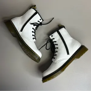 Dr Martens 1460 Y White Lace Up Zip Sides Leather Boots Men 5 Women Size 6 NWOT