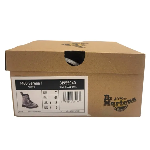 Dr Martens Boots Metallic Silver Coated Leather Casual Kids Shoes Toddler Girl 8