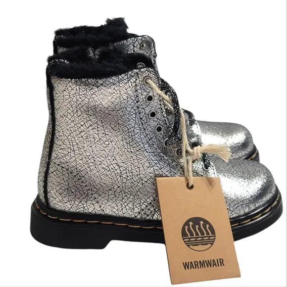 Dr Martens Boots Metallic Silver Coated Leather Casual Kids Shoes Toddler Girl 8