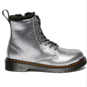Dr Martens Boots Metallic Silver Coated Leather Casual Kids Shoes Toddler Girl 8