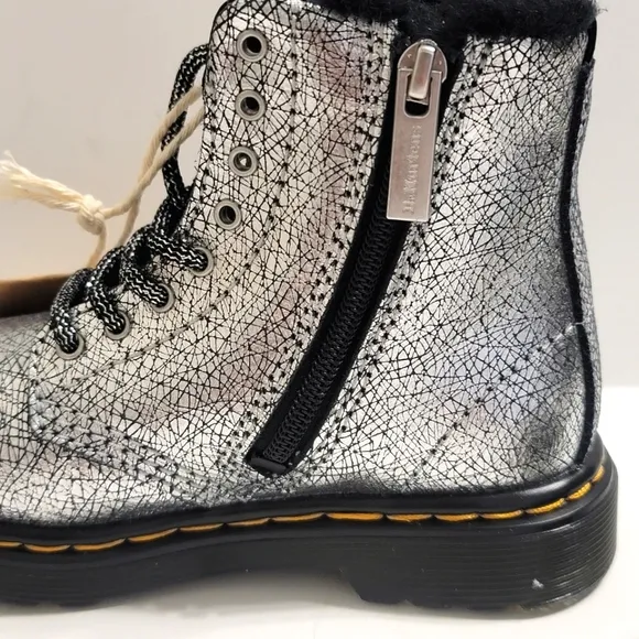 Dr Martens Boots Metallic Silver Coated Leather Casual Kids Shoes Toddler Girl 8