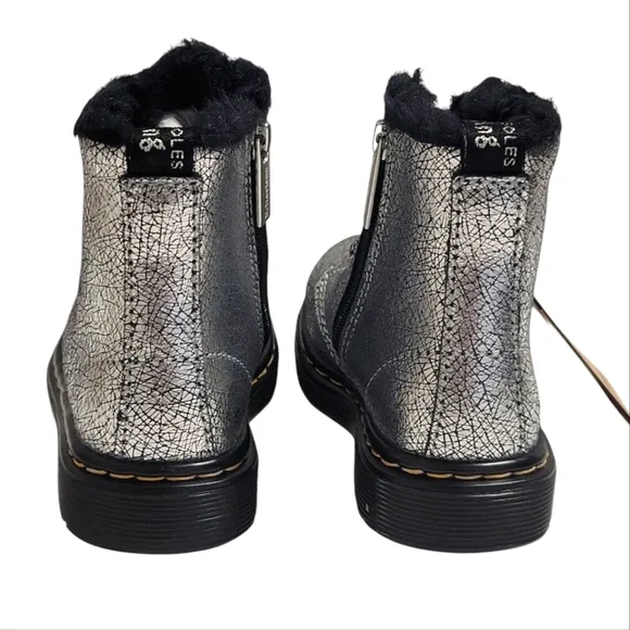 Dr Martens Boots Metallic Silver Coated Leather Casual Kids Shoes Toddler Girl 8