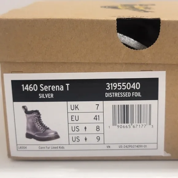Dr Martens Boots Metallic Silver Coated Leather Casual Kids Shoes Toddler Girl 8