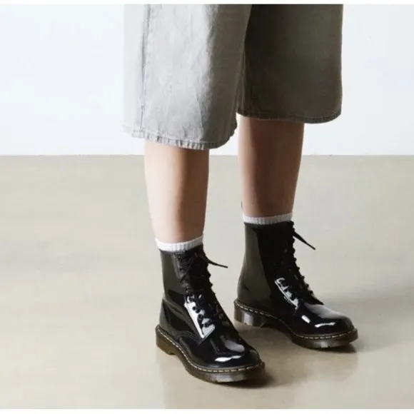 Dr. Martens Combat Boots Women 10 Black Patent Leather Docs Punk Grunge Urban