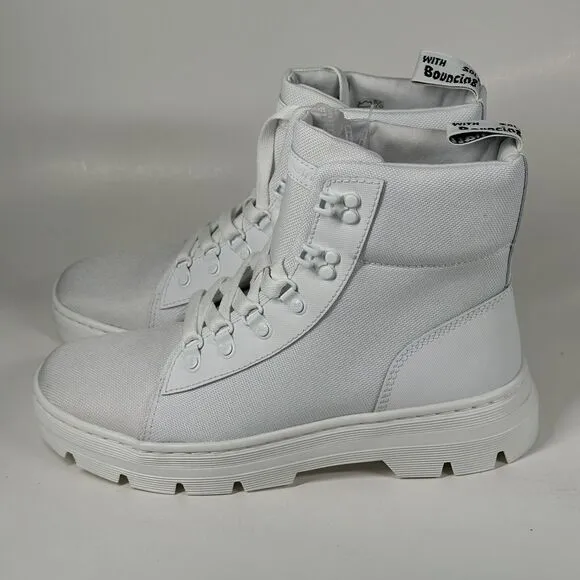 Dr. Martens Combs W Women Size 7L White Lace Up Ankle Combat Boots Doc Fabric