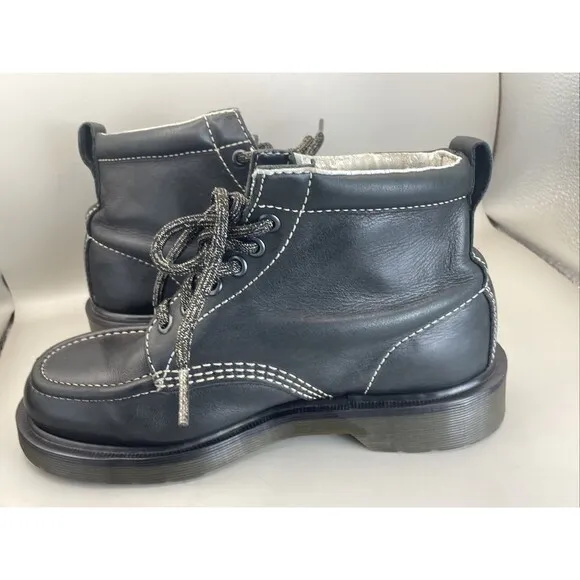 Dr Martens Damian 6 Eye Derby Boots Womens Size 6 Black Leather Ankle Lace Up