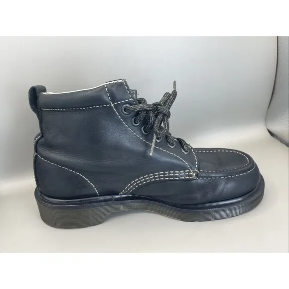 Dr Martens Damian 6 Eye Derby Boots Womens Size 6 Black Leather Ankle Lace Up