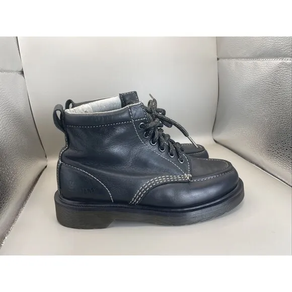 Dr Martens Damian 6 Eye Derby Boots Womens Size 6 Black Leather Ankle Lace Up