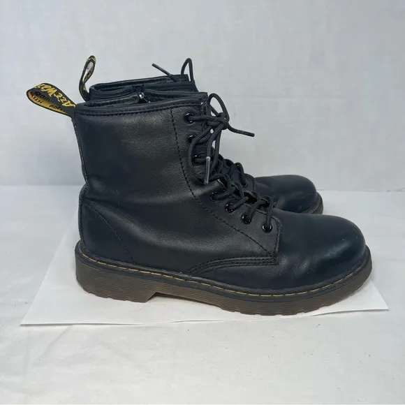 Dr Martens Delaney Boots Combat Lace Up Shoes Leather Black Unisex Women 5
