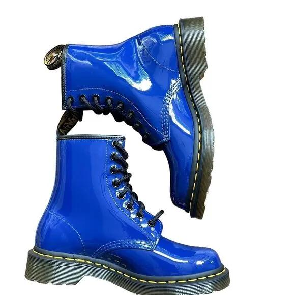 Dr. Martens Doc Air Wair 1460 Boots Womens 6 / 37 Blue Patent Lampert New