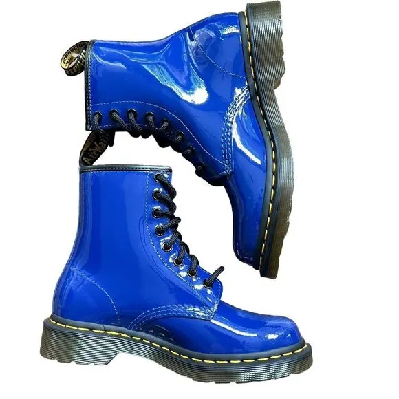 Dr. Martens Doc Air Wair 1460 Boots Womens 6 / 37 Blue Patent Lampert New