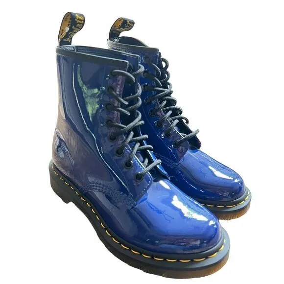 Dr. Martens Doc Air Wair 1460 Boots Womens 6 / 37 Blue Patent Lampert New