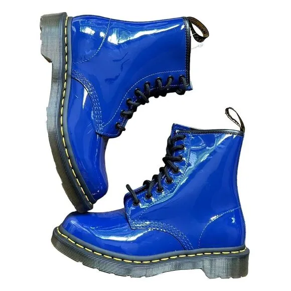 Dr. Martens Doc Air Wair 1460 Boots Womens 6 / 37 Blue Patent Lampert New