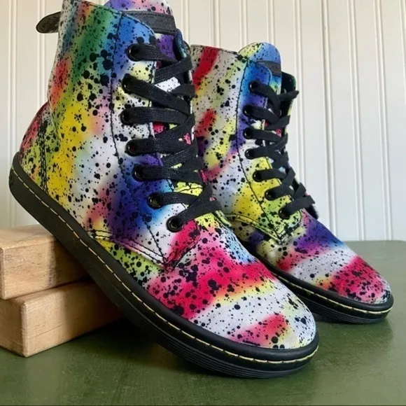 Dr. Martens HACKNEY Splatter Print Rainbow Canvas Boots