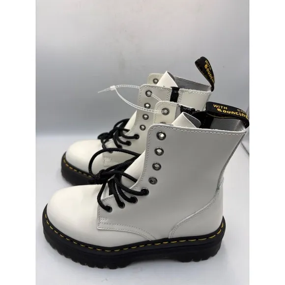 Dr MARTENS Jadon AW004 Platform White Leather Boots  US Women Size 7 NEW