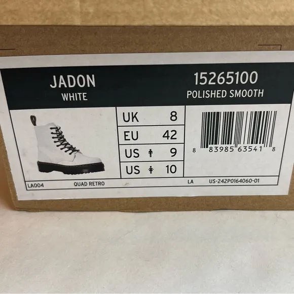 Dr. Martens Jadon White Boot Smooth Leather Platforms US Men 9 Women Size 10 NEW