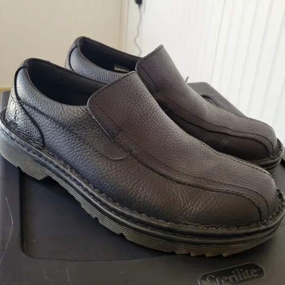 Dr. Martens Norfolk Black Leather Slip On Slip Resistant Shoes Men Sz 7 Ladies 8