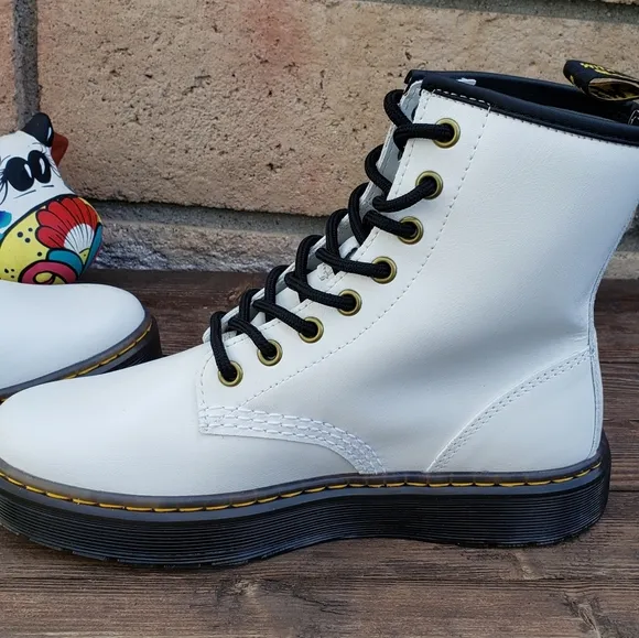 Dr Martens Size 6 Women White Patent Leather Combat Boots Zavala AW004