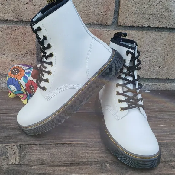 Dr Martens Size 6 Women White Patent Leather Combat Boots Zavala AW004