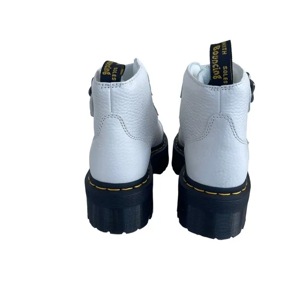 Dr. Martens Women’s Devon Flower Buckle White Pebbled Leather Platform Boots