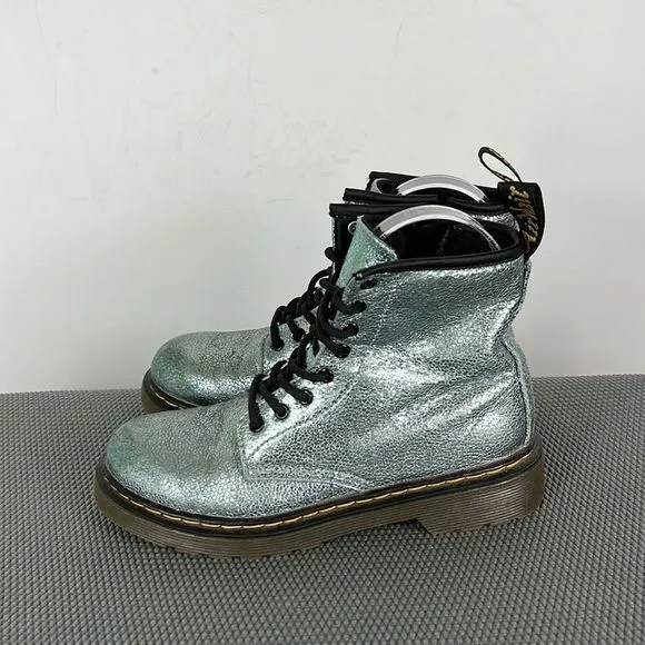 Dr Martens blue metallic leather 1460 side zip combat boots youth girls size 3
