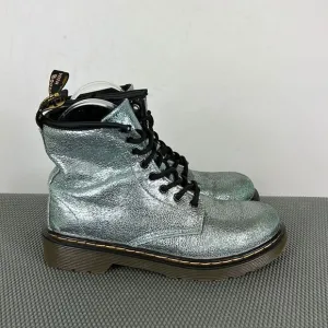 Dr Martens blue metallic leather 1460 side zip combat boots youth girls size 3