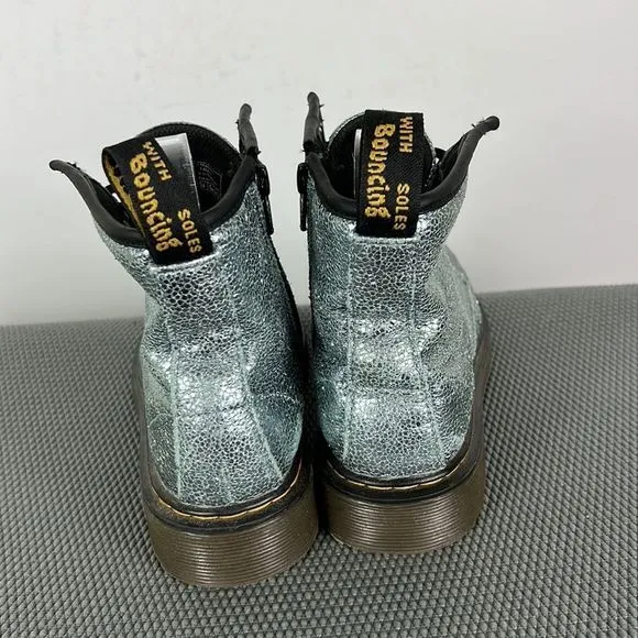 Dr Martens blue metallic leather 1460 side zip combat boots youth girls size 3