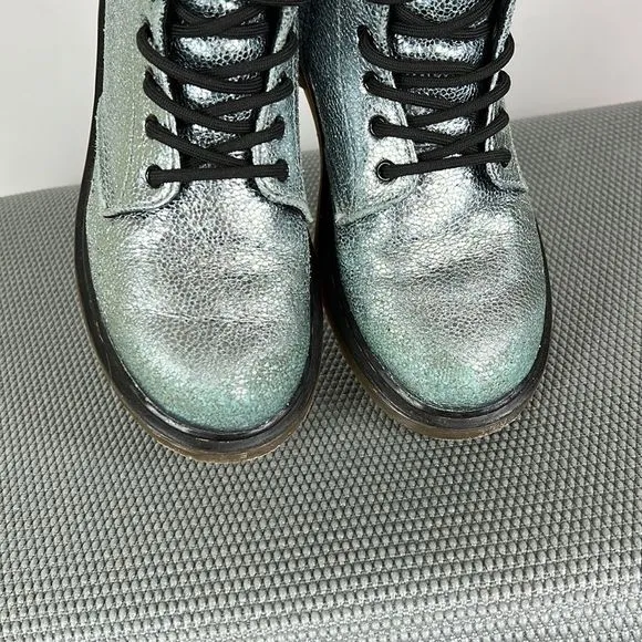 Dr Martens blue metallic leather 1460 side zip combat boots youth girls size 3