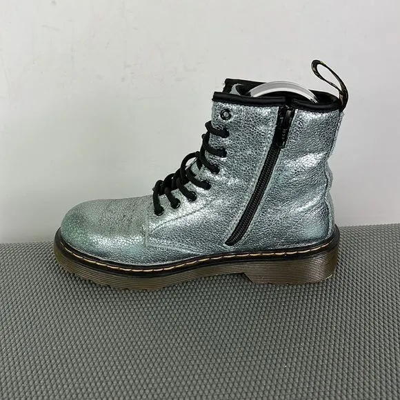 Dr Martens blue metallic leather 1460 side zip combat boots youth girls size 3