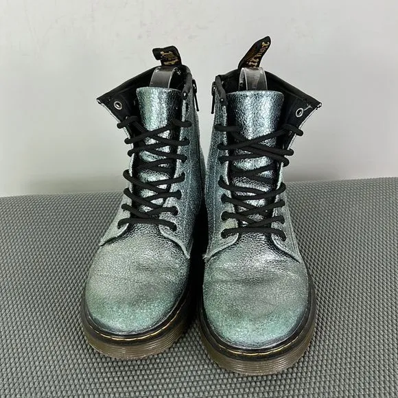 Dr Martens blue metallic leather 1460 side zip combat boots youth girls size 3