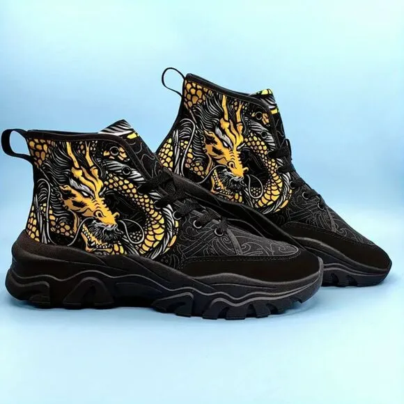 Dragon Pattern Canvas Shoes Comfy Non-Slip Breathable Sneakers Unisex 8.5 Black