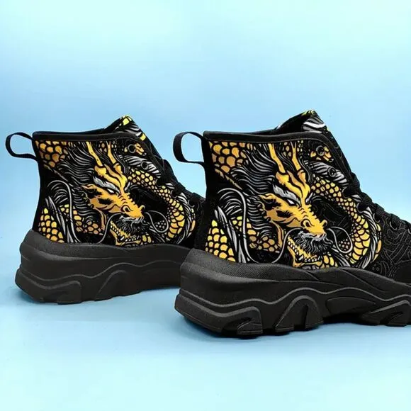 Dragon Pattern Canvas Shoes Comfy Non-Slip Breathable Sneakers Unisex 8.5 Black