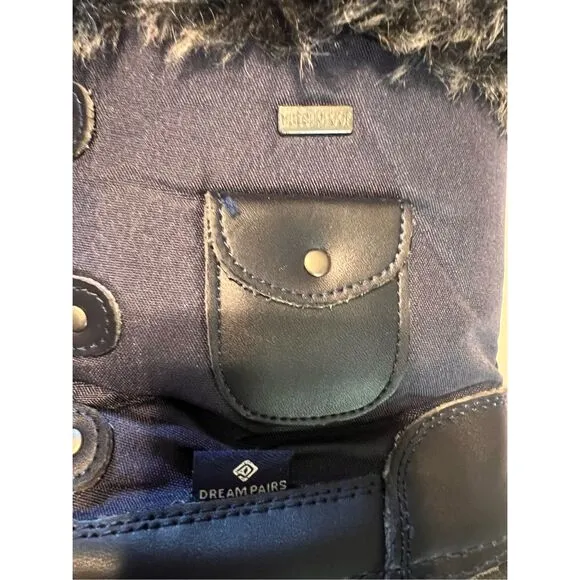 Dream Pairs Thinsulate Snow Boots Women's 6 Navy Blue Faux Fur Lined Warm Winter
